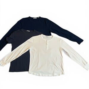 Buck Mason Mens Bundle Henley Long Sleeve Denim Blue Short Sleeve Navy